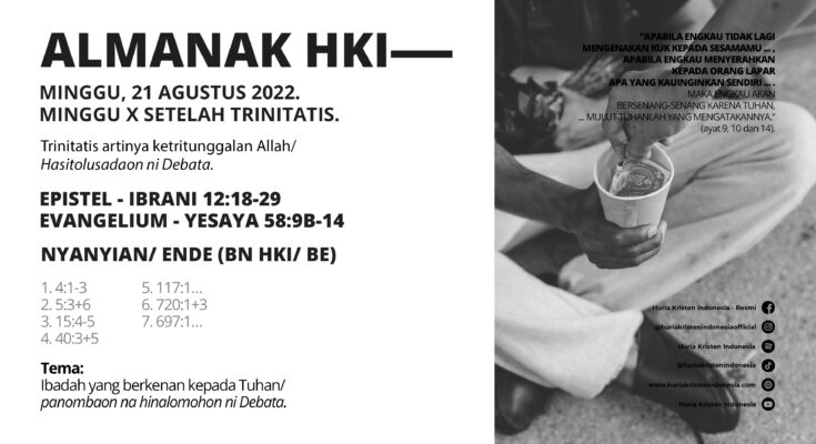 Almanak HKI Minggu, 21 Agustus 2022 - Minggu X Setelah Trinitatis