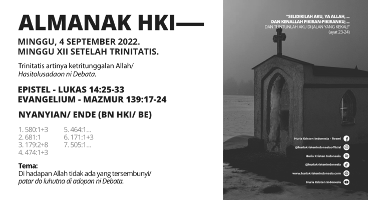 Almanak Minggu, 4 September 2022 - Minggu XII Setelah Trinitatis
