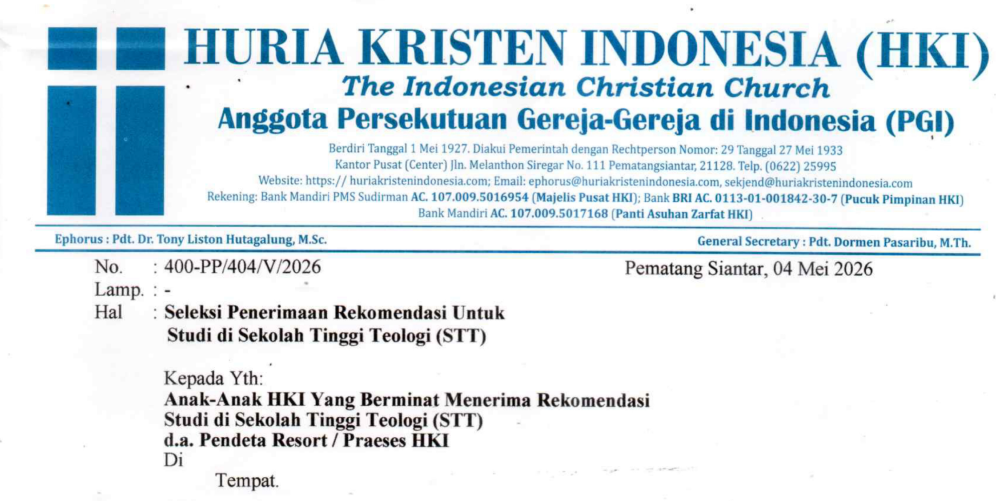 Seleksi Penerimaan Rekomendasi Untuk Studi di Sekolah Tinggi Teologi (STT)